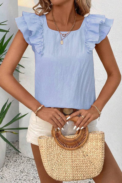 Bow Butterfly Sleeve Textured Summer Blouse