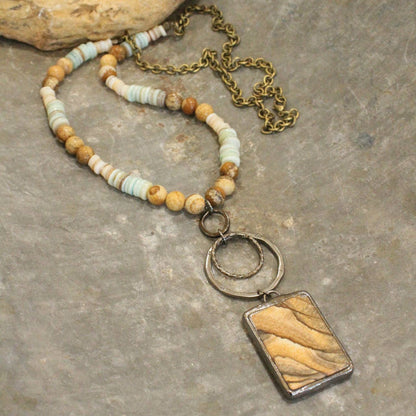 Bohemian Stone & Link Drop Necklace