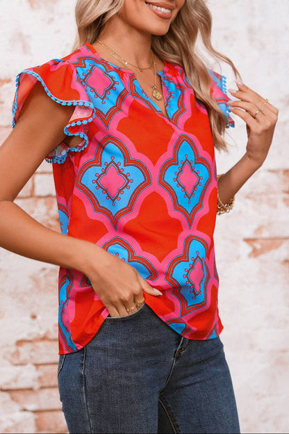 Floral Flutter Sleeve Blouse