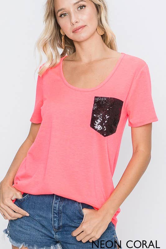 SOLID TOP WITH BLACK SEQUINS POCKET