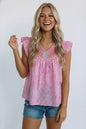V NECK YOKE EMBROIDERY FLORAL PRINT BLOUSE