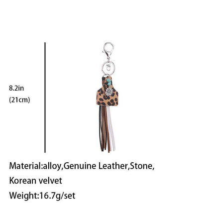 Western Style Keychain Leather Tassel Handmade Jewelry