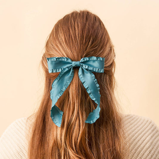 Ruffle Hair Bow- Dark Teal
