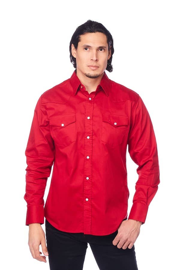 Men's Western Solid Twill Long Sleeves Snap Button Shirt