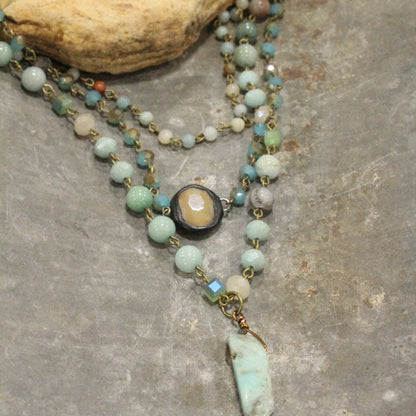 Bohemian Layered Mint Stone & Crystal Necklace