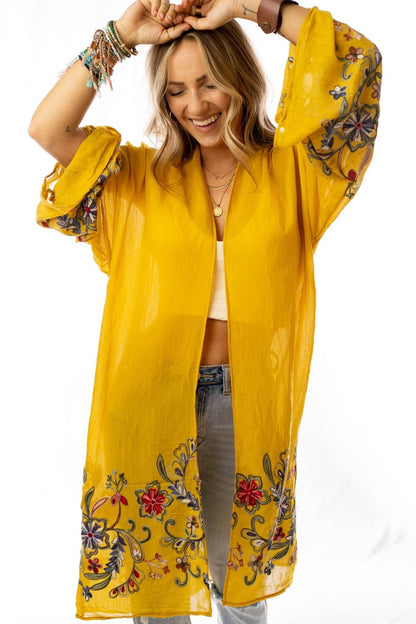 011 Fun In Florals Kimono - Mustard