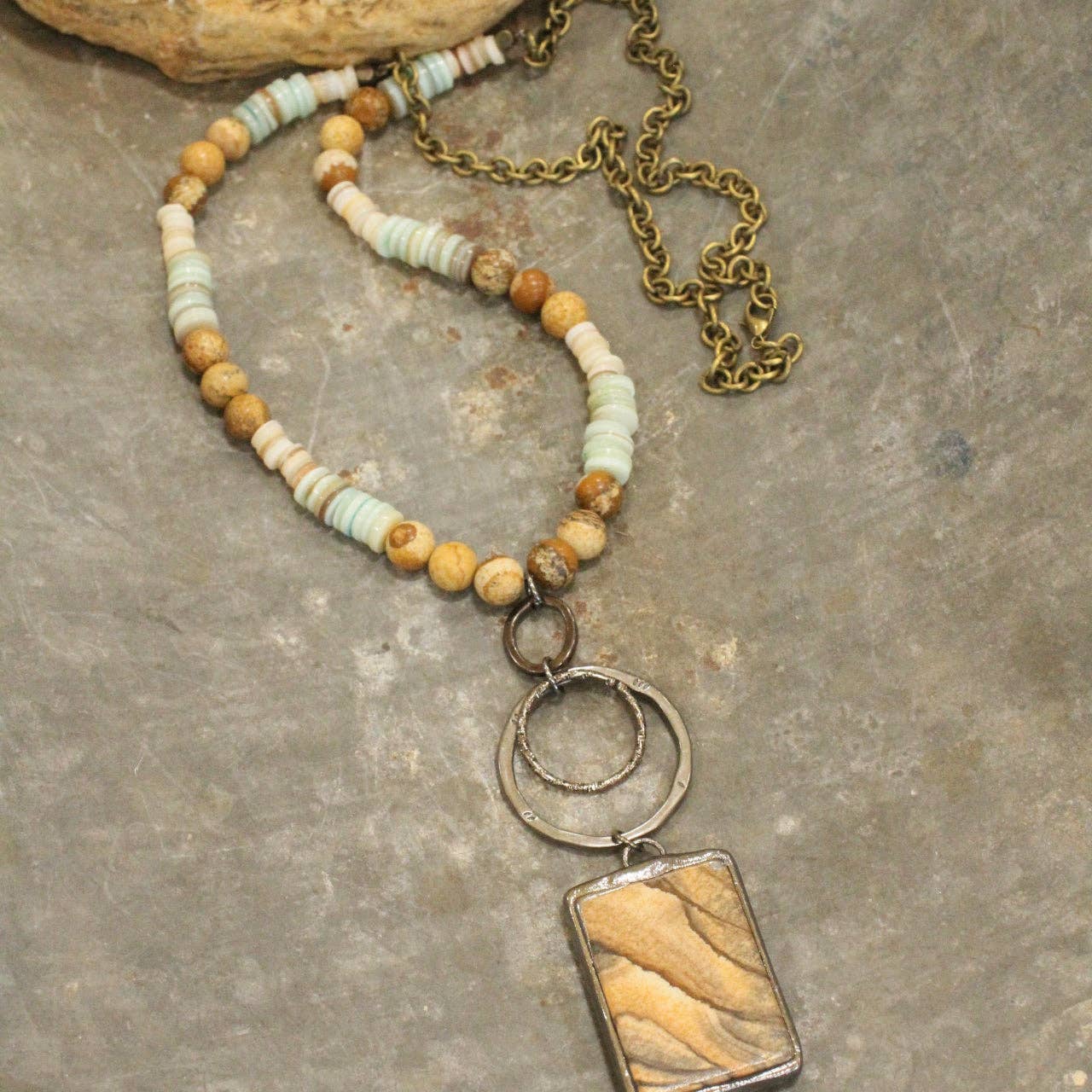 Bohemian Stone & Link Drop Necklace