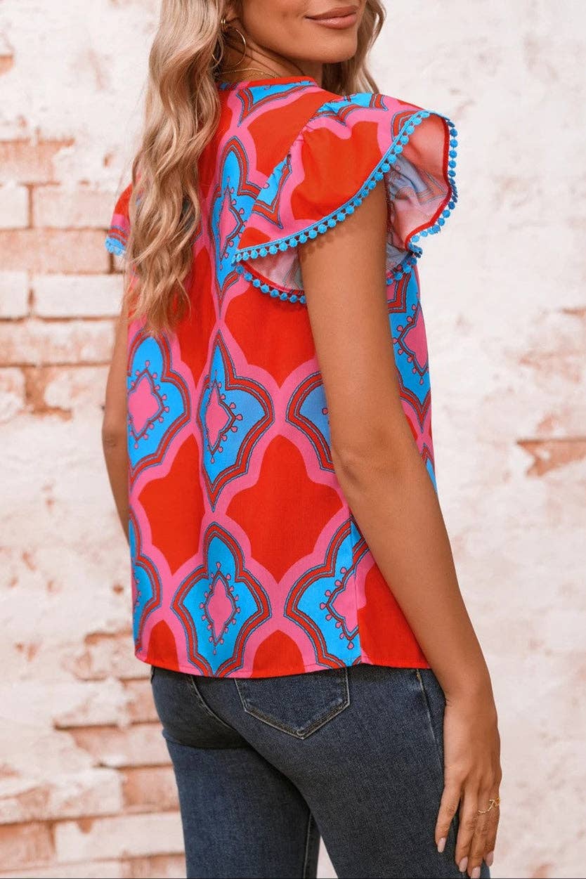 Floral Flutter Sleeve Blouse