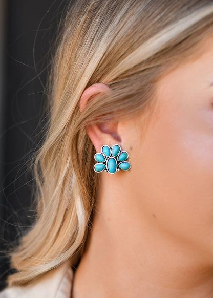 Half Flower Turquoise Post Earring