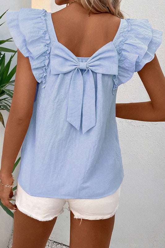 Bow Butterfly Sleeve Textured Summer Blouse