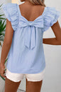 Bow Butterfly Sleeve Textured Summer Blouse