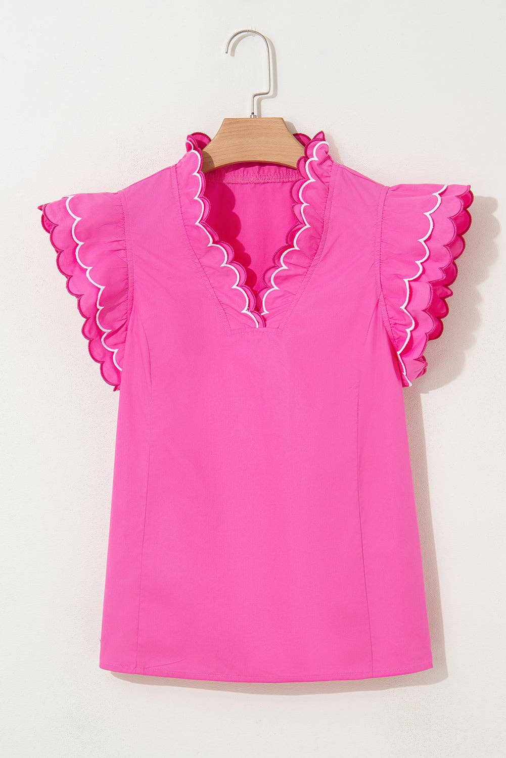 Scallop Trim Short Sleeve Summer Blouse