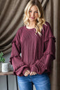 PUFF SLEEVE SOLID URBAN RIBBED TOP WITH SHIRRING