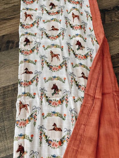 Painted Foal Bamboo Muslin Baby Blanket 