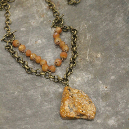 Raw Stone Pendant  Butterscotch Layered  Necklace