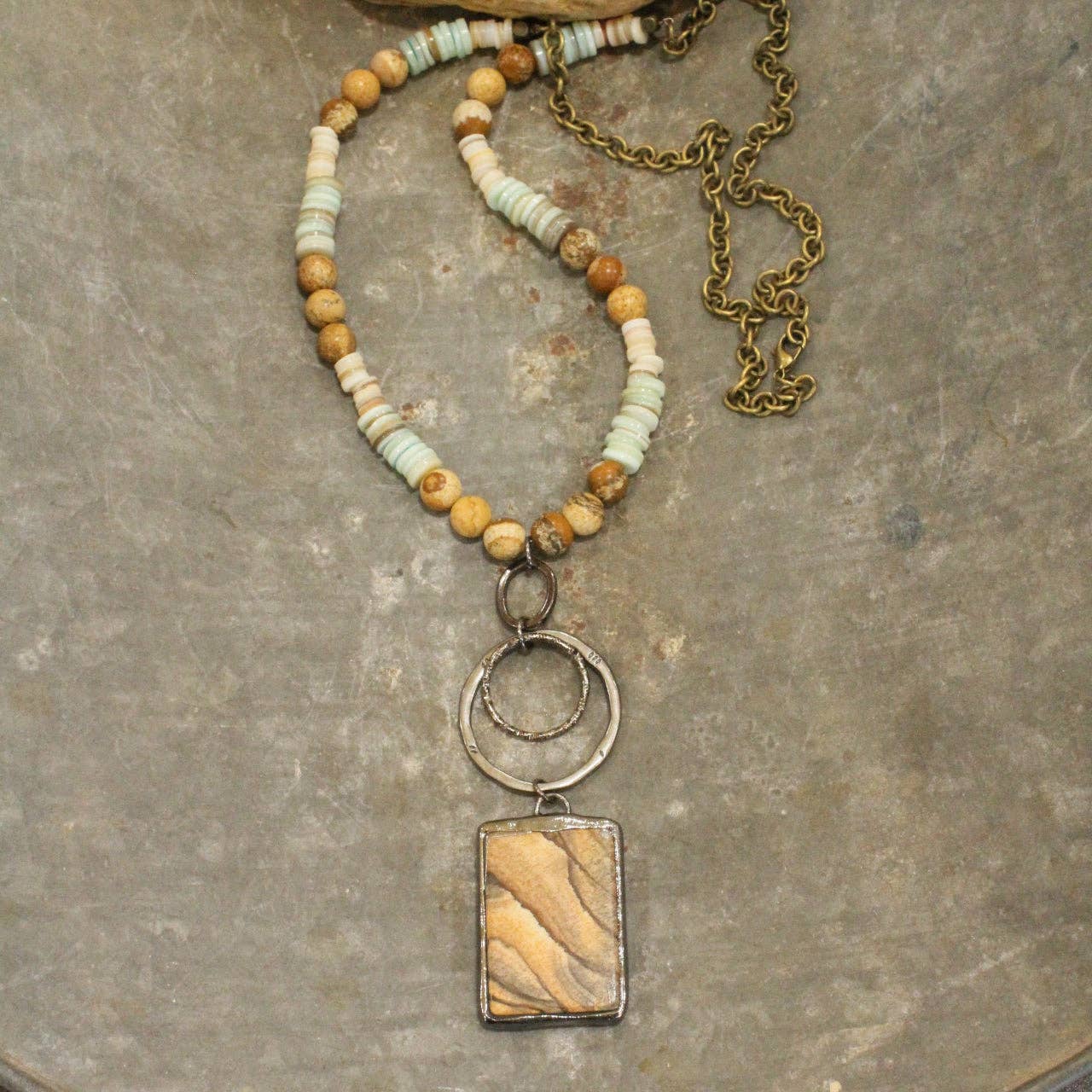 Bohemian Stone & Link Drop Necklace