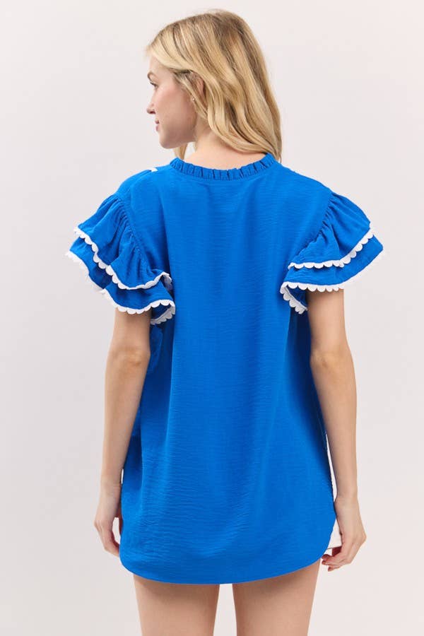 Ruffle Sleeve Scallop Trim Top