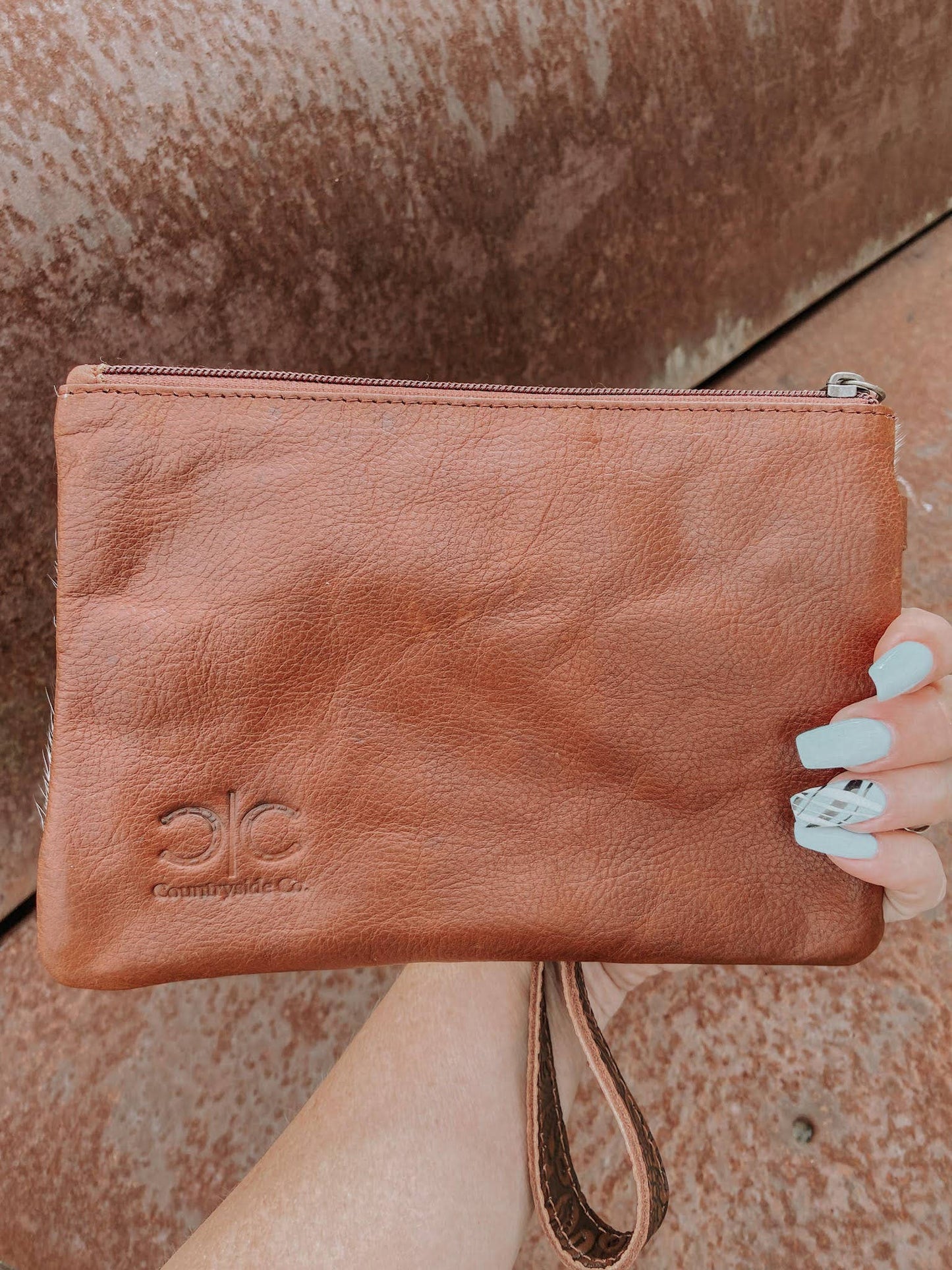 Embossed Leather Cowhide Wristlet