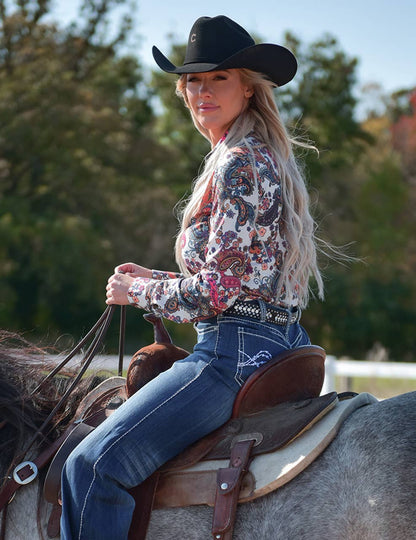 Pullover Button Up Colorful Paisley Stretch Jersey