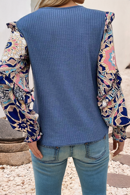 Paisley Blue Ruffle Sleeve Top