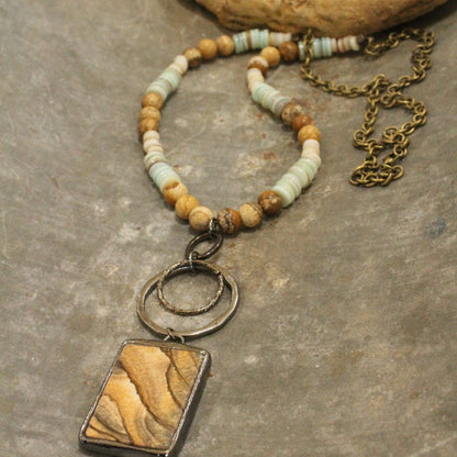 Bohemian Stone & Link Drop Necklace