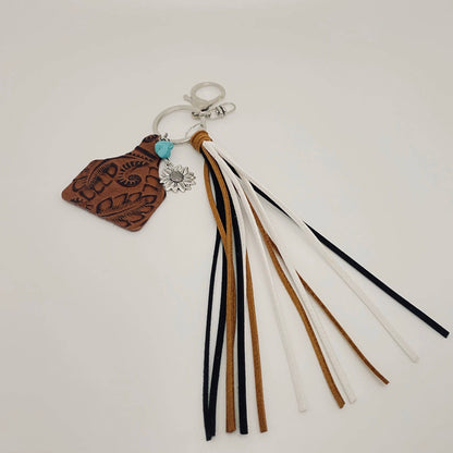 Western Style Keychain Leather Tassel Handmade Jewelry