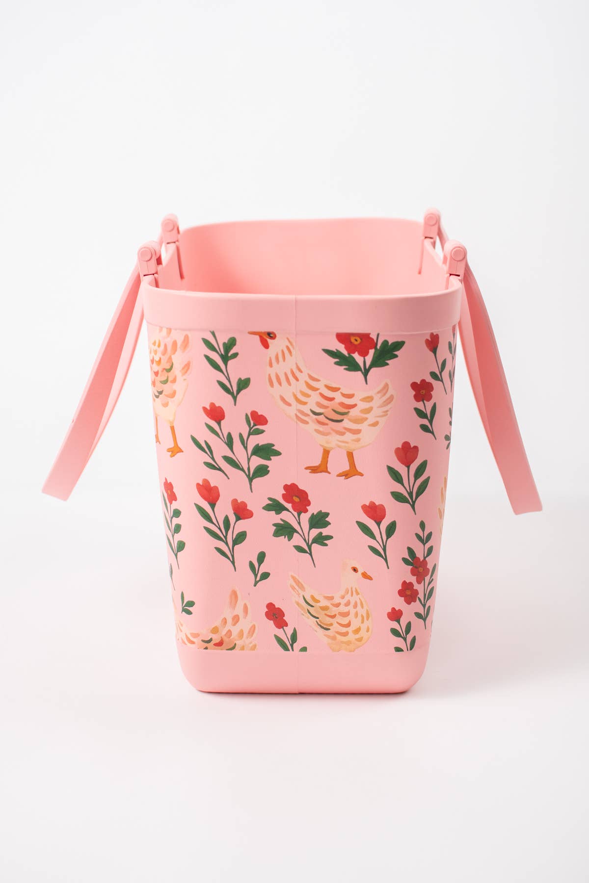 Pink Chickens & Blooms Rubber Beach Tote Bag -  Large