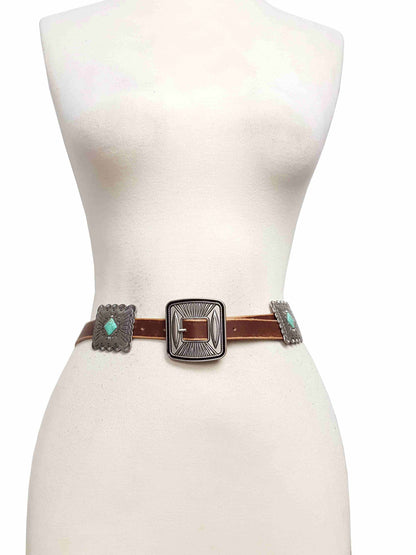 Western Genuine Distressed Leather belt w.Rectangular concho