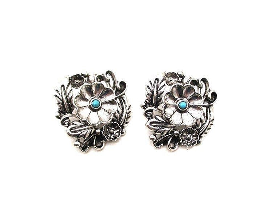 WESTERN FLOWER CONCHO STUD EARRINGS
