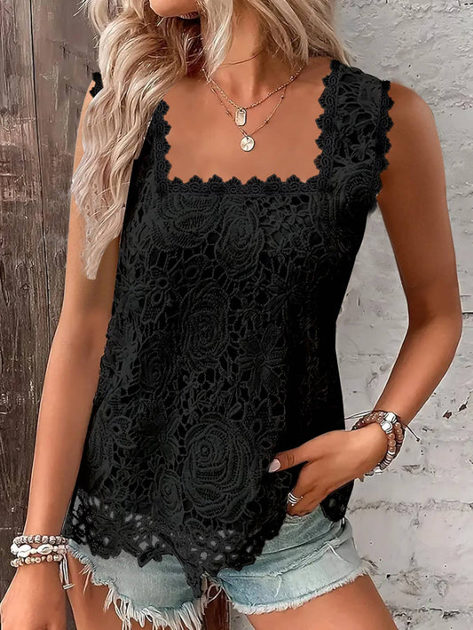 Square Neck Lace Tank Top Sleeveless Top