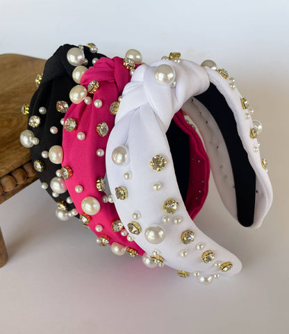 Pearl & Rhinestone Embellished Knot Top Headbands