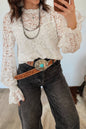 Vacation Ruffled Long Flounce Sleeve Sheer Lace Blouse