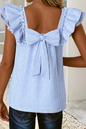 LDC Square Neck Bow Stripe Frilly Ruffle Short Sleeve Blouse
