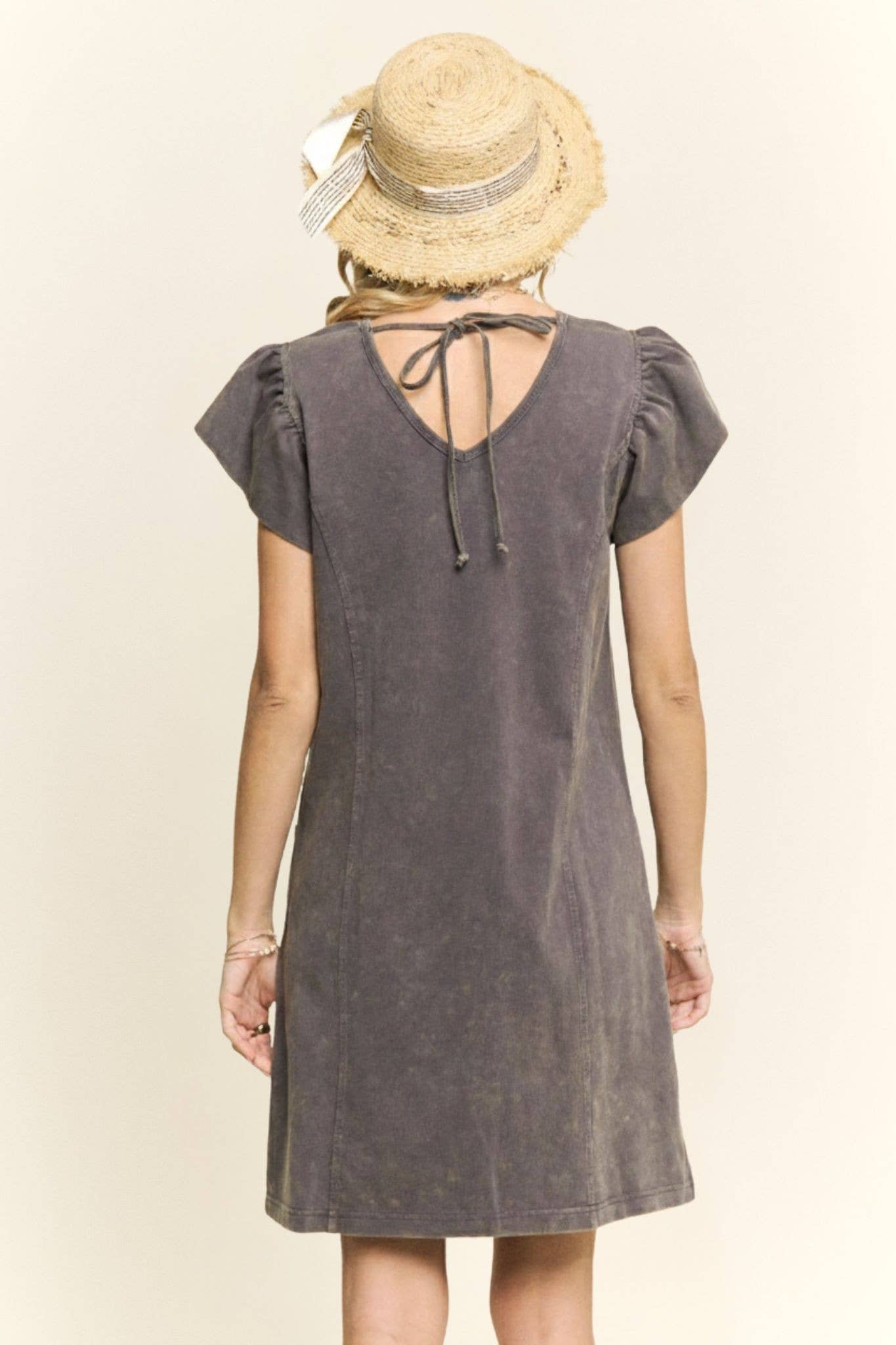 RUFFLE SLEEVES MINERAL SHIFT DRESS- LED3687WN