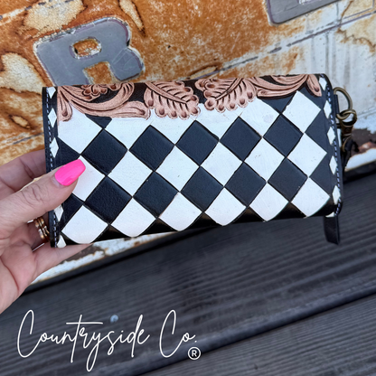 Dalton Checkered Leather Wallet Wristlet