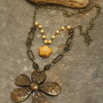 Czech Flower Vintage Elite Stone Layered Necklace