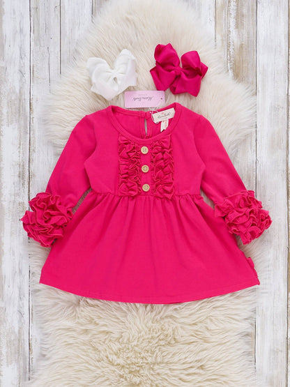 Cotton Icing Ruffle Tunic Top - Hot Pink