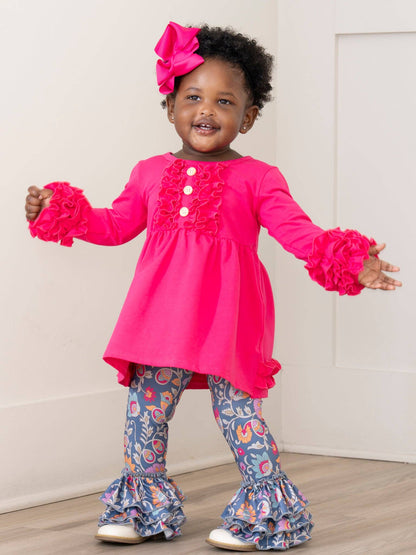 Cotton Icing Ruffle Tunic Top - Hot Pink