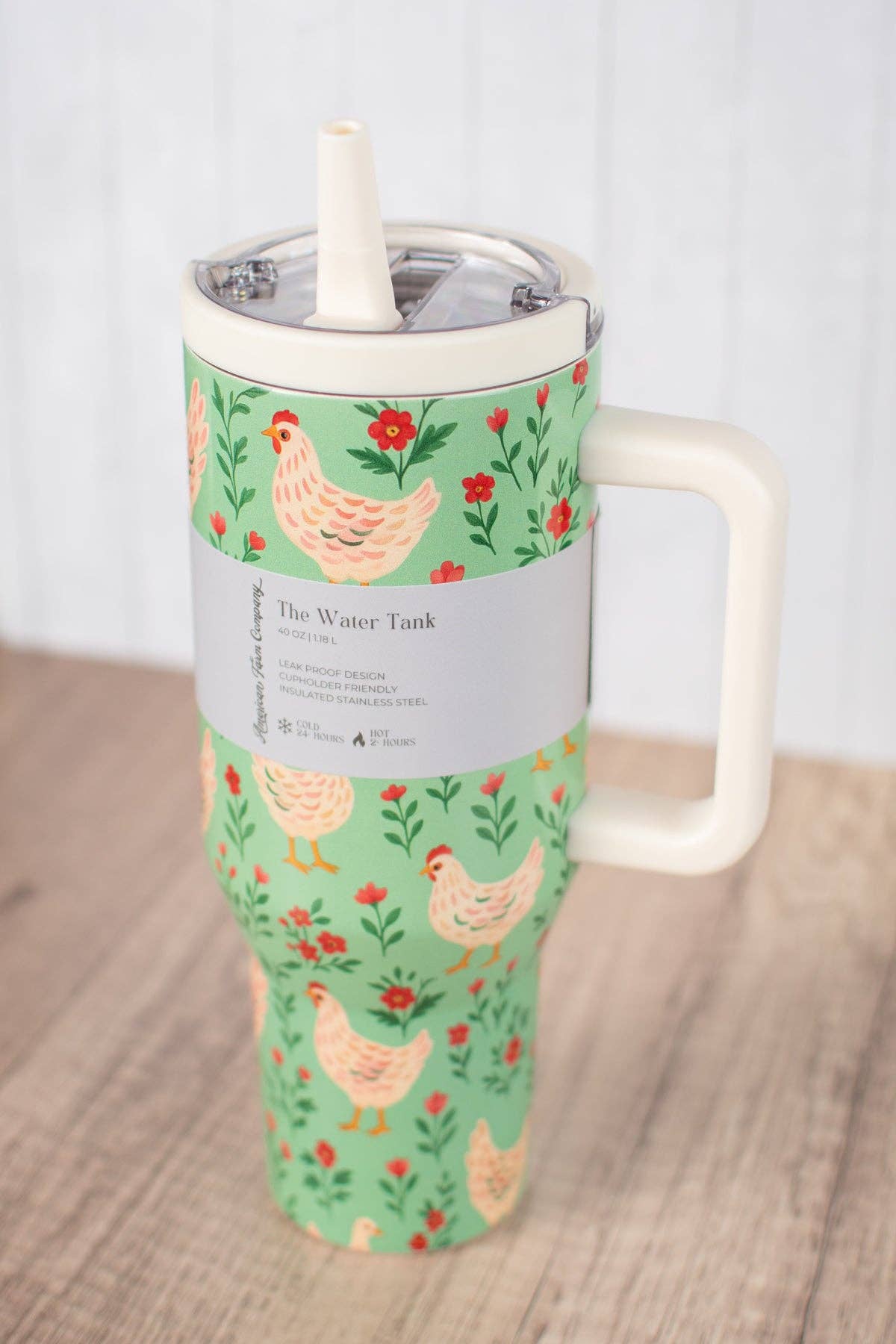Green Chickens & Blooms 40oz Water Tank Tumbler