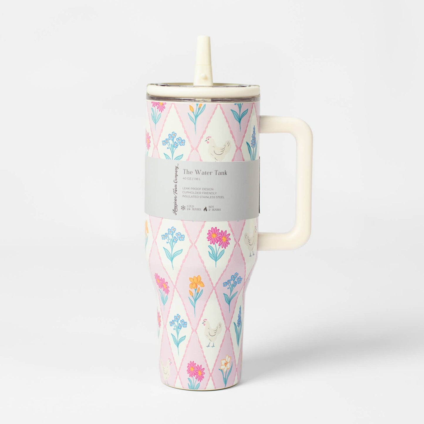 Diamond Floral Chicken 40oz Water Tank Insulated Tumbler