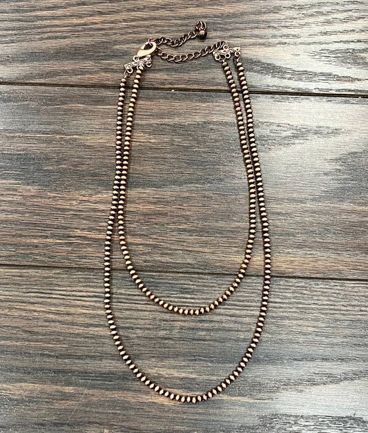 20" 2-strand 4mm Copper Navajo Bead Necklace