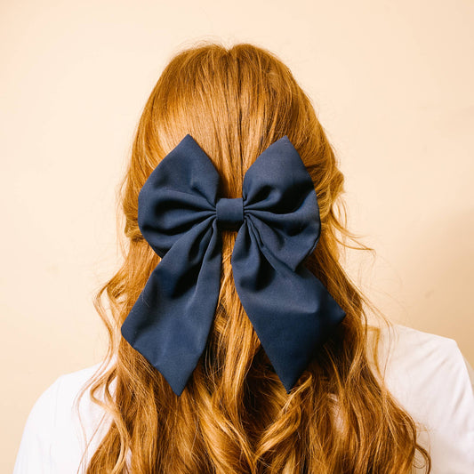 Classic Hair Bow-Navy