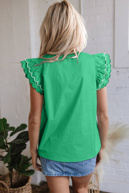 Scallop Trim Short Sleeve Summer Blouse