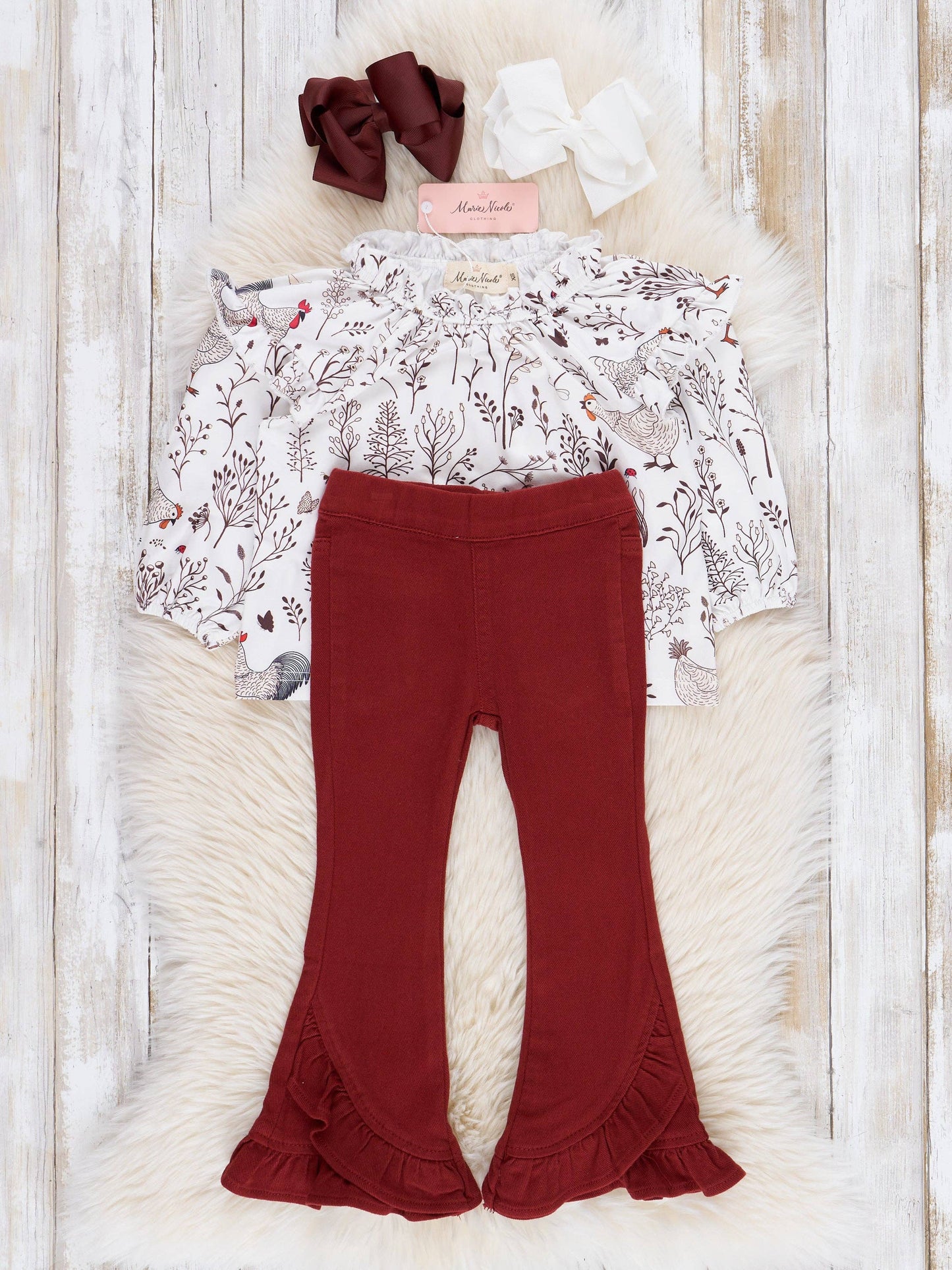 Maroon Rooster Ruffle Outfit