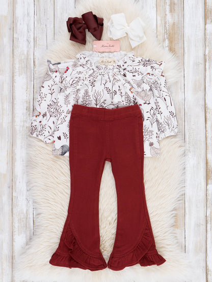 Maroon Rooster Ruffle Outfit