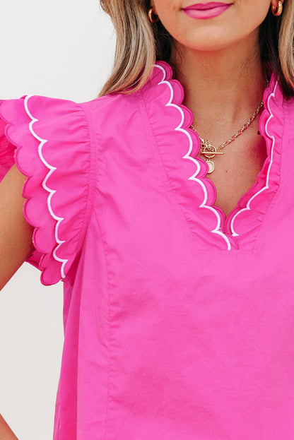 Scallop Trim Short Sleeve Summer Blouse
