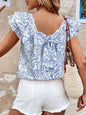 Floral Ruffled Sleeve Square Neck Bow Back Top