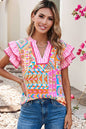 Boho Contrast Trim Striped Patchwork Tiered Blouse|S-4X