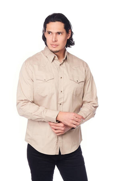 Men's Western Solid Twill Long Sleeves Snap Button Shirt