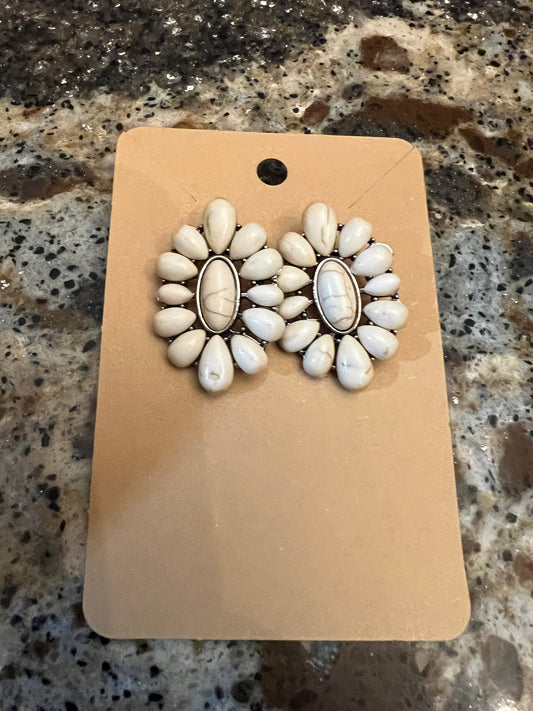 White Flower Stud Earrings